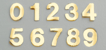Wachsdekor Zahlensortiment 0 - 9 gold glänzend 8 mm