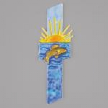 Wachsdekor 140 x 45 mmbunt 1 Stk. Kreuz + Fisch + Sonne