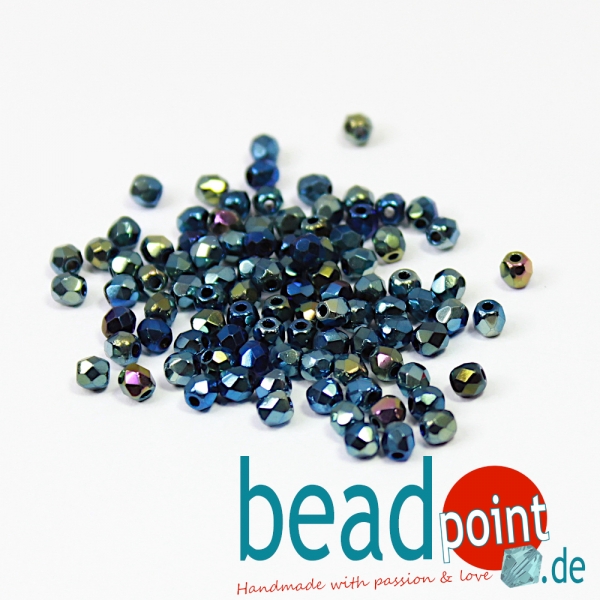Fire polished 3 mm Jet Blue Star Full 100 St