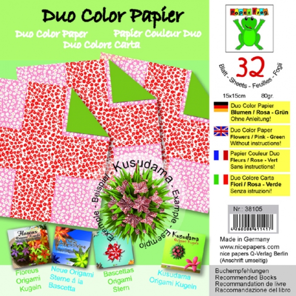 Duo Color Papier 15 x 15 cm rosa grün 32 Blatt / 80 g/m² blu