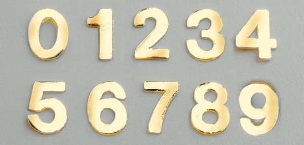 Wachsdekor Zahlensortiment 0 - 9 gold glänzend 8 mm