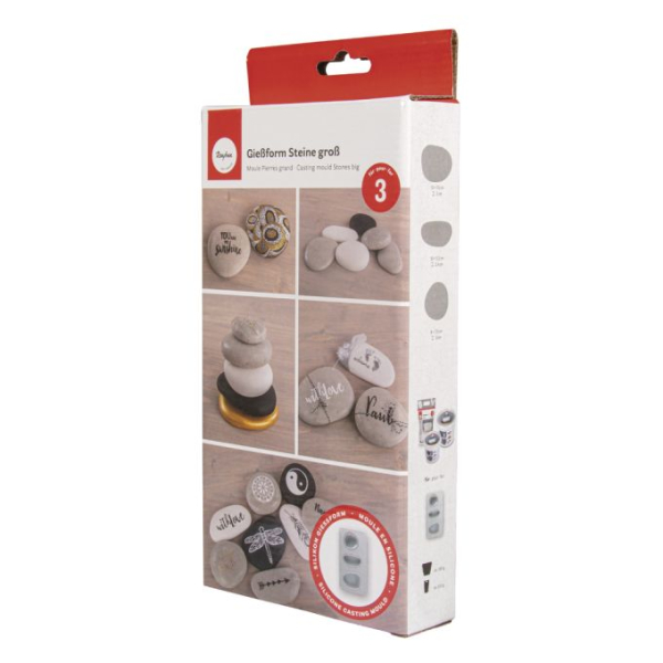 Silikon-Gießform Steine groß, 14,5x26x3,5cm, 3 Formen, Box 1